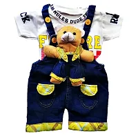 Denim Dungree Set with Half Sleeves Tee for Kids-thumb1