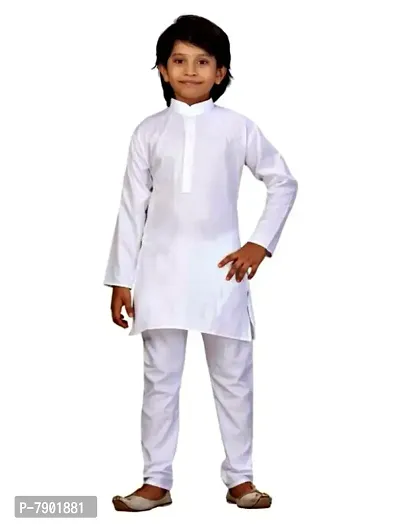 Boys Ethnic Wear Cotton White Kurta Pyjama Dress Set-thumb0
