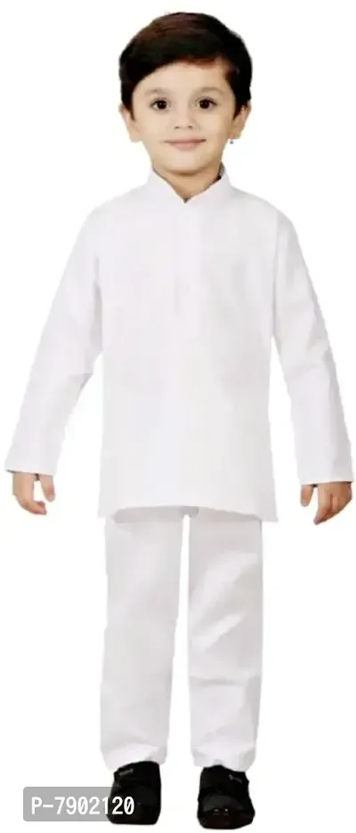 Boys Ethnic Wear Cotton White Kurta pyjama Dress Set-thumb0