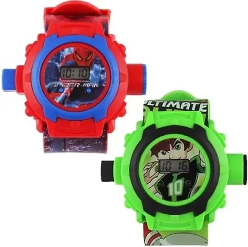 Emartos Combo of 2 Boy's and Girl's Analogue Digital 24 Image Projector Spiderman Watch (Multicolour)