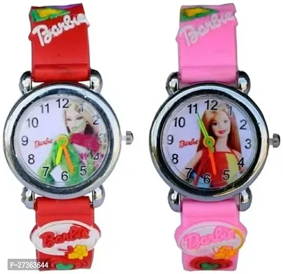 Barbie Pink  Red Strap White dial Analog Wrist Watch Set of - 2