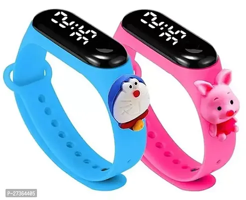 LED Watch Combo of 2 Cute Cartoon Character Blue Pink Waterproof LED-thumb0