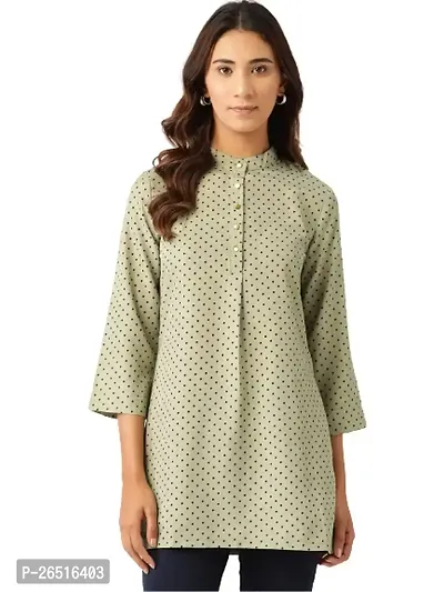 RIVI Olive Green Polka Dot Long Top-thumb0