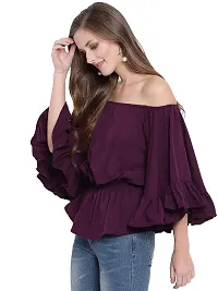 RIVI Stylish Purple Flair Wing Off Shoulder Top-thumb1