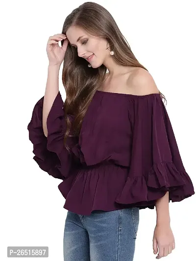 RIVI Stylish Purple Flair Wing Off Shoulder Top-thumb2