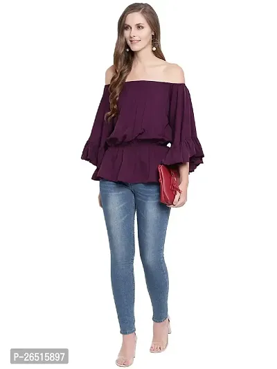 RIVI Stylish Purple Flair Wing Off Shoulder Top-thumb5