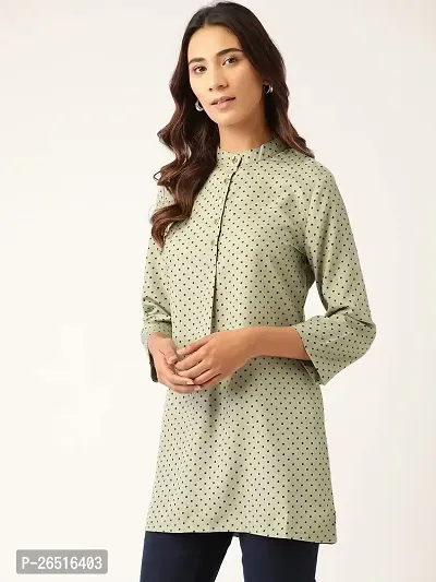 RIVI Olive Green Polka Dot Long Top-thumb3