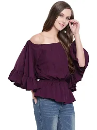 RIVI Stylish Purple Flair Wing Off Shoulder Top-thumb2