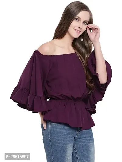 RIVI Stylish Purple Flair Wing Off Shoulder Top-thumb3