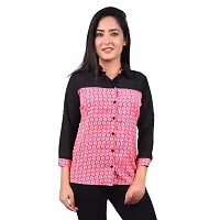 RIVI Designer Pink Polyester 3/4 Sleeves Button Down Women's Top (RV015)-thumb1