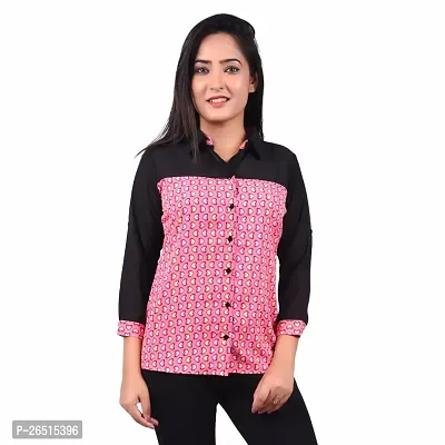 RIVI Designer Pink Polyester 3/4 Sleeves Button Down Women's Top (RV015)-thumb2