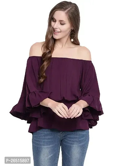 RIVI Stylish Purple Flair Wing Off Shoulder Top-thumb0