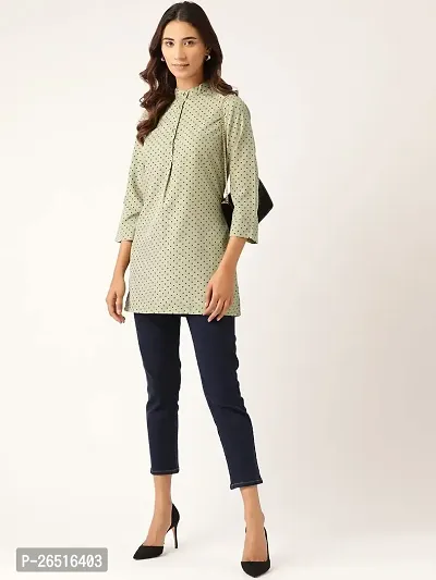 RIVI Olive Green Polka Dot Long Top-thumb5