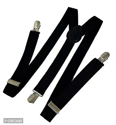 Black Suspenders for Men, Elastic Adjustable (Black, Free Size)