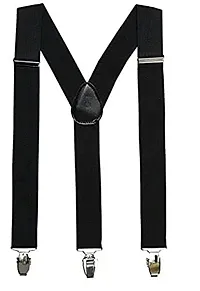 Black Suspenders for Men, Elastic Adjustable (Black, Free Size)-thumb1