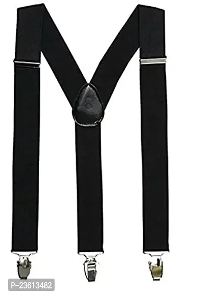 Black Suspenders for Men, Elastic Adjustable (Black, Free Size)-thumb2