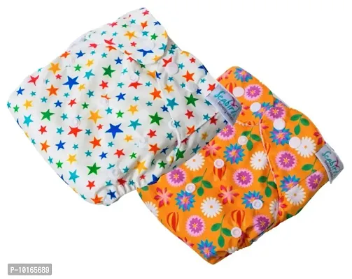 Seabird Regular Combo Pack Of 2 Diaper + 2 Insert Combo Of Assorted Cute Designs For Babies Freesize Washable  Reusable Cloth Diaper For Baby-thumb0