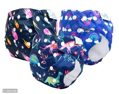 Combo Pack Of 3 Seabird Regular Washable  Reusable Cloth Diapers For Babies Assorted Cute Designs Fits Babies From 3-17 Kgs