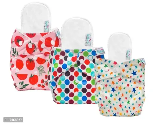 Seabird Regular Baby Combo Adjustable Button Strap Washable Reusable Freesize Cloth Diapers For Babies With 3 Insert Pad Pack Of 3-thumb0