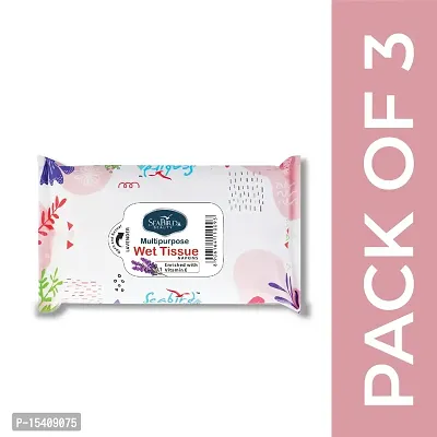 Seabird Gentle Natural Water Based Face Wipes ndash; Best For Adults|Nourishing Skin Care Oil-Free Facial Wipes For Everyday Use |Elevate your mood with every scent Pack Of 3 Combo (3 Refreshing Tissue Lav-thumb2