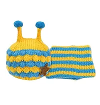 Brand Hub Cute Honeybee Winter Baby Crochet Hat and Scarf Kids Boys Girl Knitted Cap  Scarf (2-3 Year) Blue-thumb1