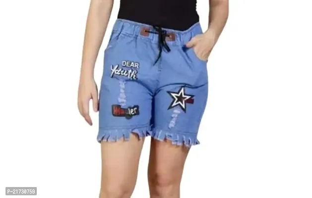 Brand Hub Distressed Printed Denim Shorts Girls(Multi-Printed/Free Size)-thumb0