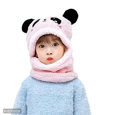 Brand Hub Boy's  Girl's Winter Fuzzy Plush Balaclava Hat Cartoon Panda Animal Thick Windproof Full Cover Earflap Hood Cap Neck Warmer Scarf Pink