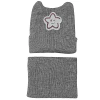Brand Hub Kids Boy's  Girl's Cute Cartoon Hat Warm Knit Crochet Beanie Cap Scarf Set (Grey,1-3 Years)-thumb1