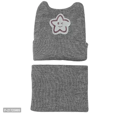 Brand Hub Kids Boy's  Girl's Cute Cartoon Hat Warm Knit Crochet Beanie Cap Scarf Set (Grey,1-3 Years)-thumb2