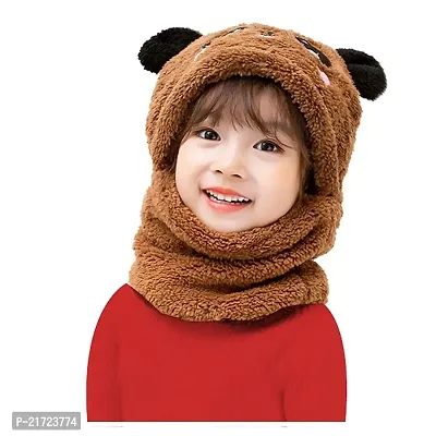 Brand Hub Boy's  Girl's Winter Fuzzy Plush Balaclava Hat Cartoon Panda Animal Thick Windproof Full Cover Earflap Hood Cap Neck Warmer Scarf Brown
