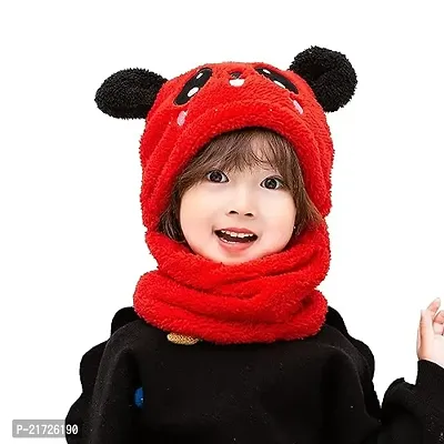 MANOKAMNA CREATION Boy's  Girl's Winter Fuzzy Plush Balaclava Hat Cartoon Panda Animal Thick Windproof Full Cover Earflap Hood Cap Neck Warmer Scarf Red