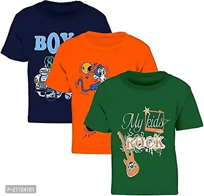 Brand Hub Boys Printed Cotton Blend T Shirt (Multicolor, Pack of 3)