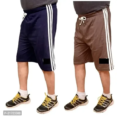 MANOKAMNA CREATION Combo Men's|Boy's Cotton Hosiery Relaxed Shorts/Bermuda - Pack of 2 - (1 Blue + 1 Brown)-thumb2