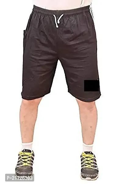 Riya Collection Men's|Boy's Cotton Hosiery Relaxed Shorts/Bermuda L Size Black Color