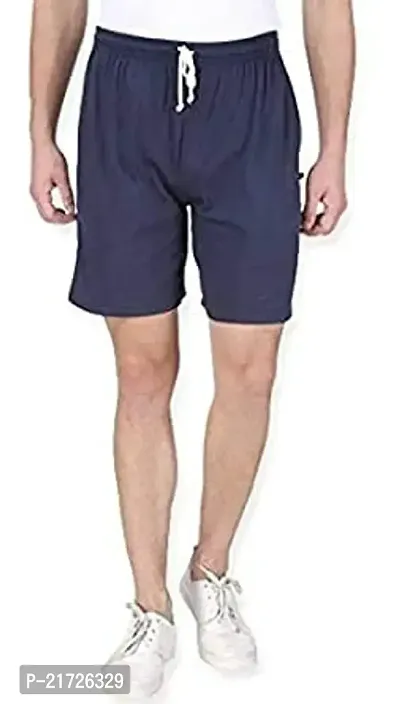 Riya Collection Men's Cotton Hosiery Shorts (Free Size) Blue