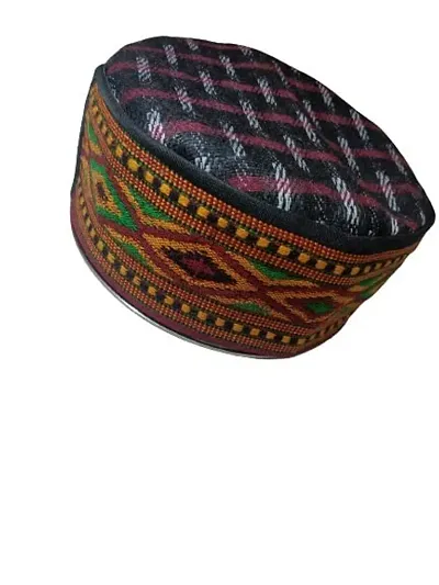 Riya Collection Unisex Wool Himachal Cap-Pahari Topi Himalayan Kraft (RED Checked, Pack of 1)