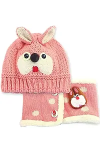 Riya Collection Baby Boys Girls Knit Woolen Hat Cap Neck Scarf Soft Wool Warm Acrylic Lycra Monkey Beanie Winter Cap Set for Unisex Kids (3 Month to 4 Years) Pink-thumb1