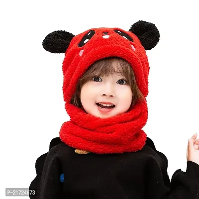 Brand Hub Boy's  Girl's Winter Fuzzy Plush Balaclava Hat Cartoon Panda Animal Thick Windproof Full Cover Earflap Hood Cap Neck Warmer Scarf Red