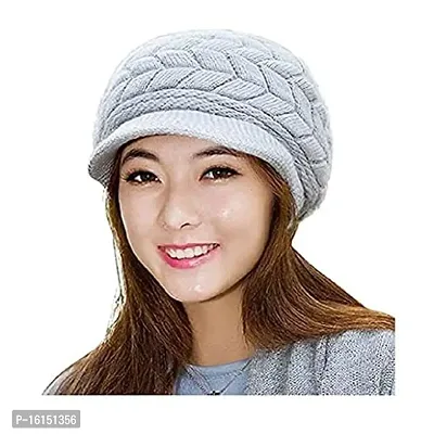 Winter Hats for Women Girls Warm Wool Knit Snow Ski Skull Cap with VisorGrey-thumb0