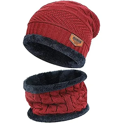 ZAYSOO Winter Woolen Warm Unisex Beanie Knit Skull Hats with Neck Warmer for Men Women with Scarf Premium Cap