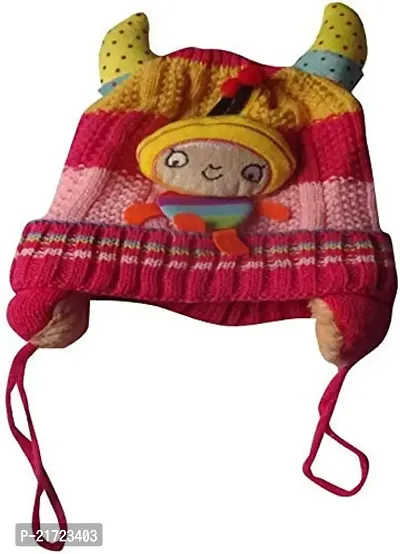Manokamna Creation Baby Boy's|Baby Girl's Kids Soft Woolen Cap with Side Protection (0-18Month) (Dark Pink)