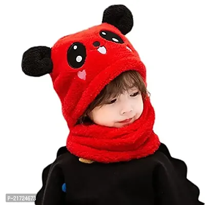 Brand Hub Boy's  Girl's Winter Fuzzy Plush Balaclava Hat Cartoon Panda Animal Thick Windproof Full Cover Earflap Hood Cap Neck Warmer Scarf Red-thumb2