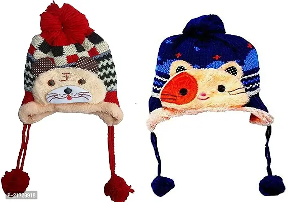 Manokamna Creation Unisex Cute Baby Boy's I Girl Woolen Cap with Muffler fit for 1 to 4 Year Pack of 1(Assorted Colour, Till 4 Years) Multicolour-thumb2