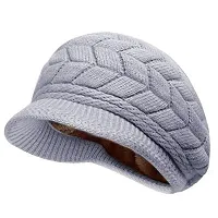 Winter Hats for Women Girls Warm Wool Knit Snow Ski Skull Cap with VisorGrey-thumb1