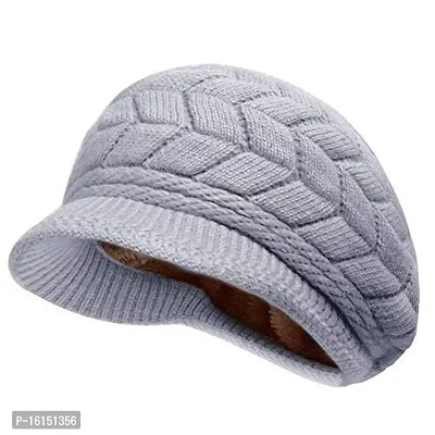 Winter Hats for Women Girls Warm Wool Knit Snow Ski Skull Cap with VisorGrey-thumb2