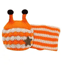 MANOKAMNA CREATION aby Boys  Girls Winter Warm Knitting Woolen Bee Style Striped Hat  Scarf (Orange  White)-(1-4 Years)-thumb2