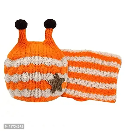 MANOKAMNA CREATION aby Boys  Girls Winter Warm Knitting Woolen Bee Style Striped Hat  Scarf (Orange  White)-(1-4 Years)-thumb3