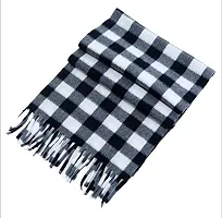 Brand Hub Unisex Winter Warm Woolen Fleece Checkered Muffler Scarves Stoles Black Color (Style-1)-thumb1