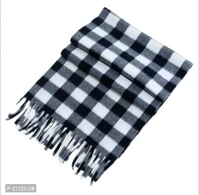 Brand Hub Unisex Winter Warm Woolen Fleece Checkered Muffler Scarves Stoles Black Color (Style-1)-thumb2