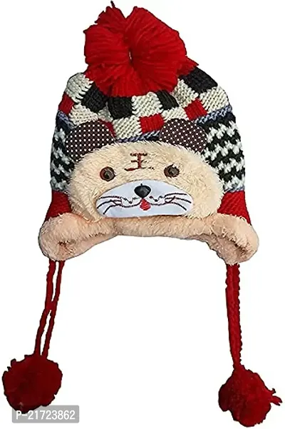 Riya Collection Unisex Cute Baby Boy's I Girl Woolen Cap with Muffler fit for 1 to 4 Year Pack of 1(Assorted Colour, Till 4 Years) Brown